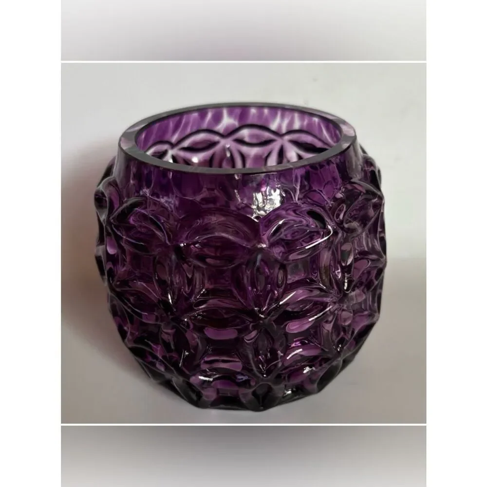 Glass Eye Studio Maritime Sea Haven Purple Handblown Art Glass Candle Holder